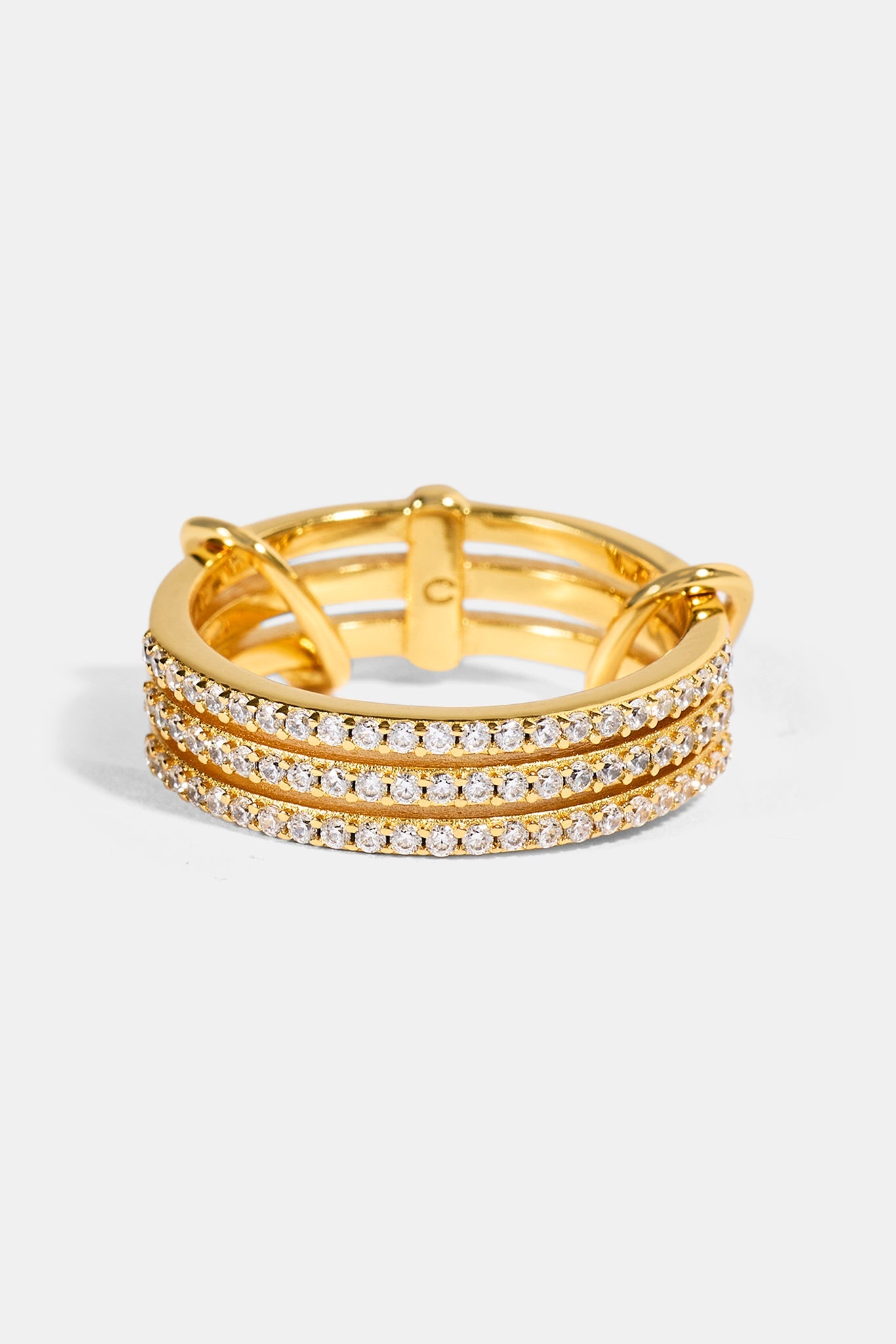 Triple Row Iced Ring - 8mm - Gold